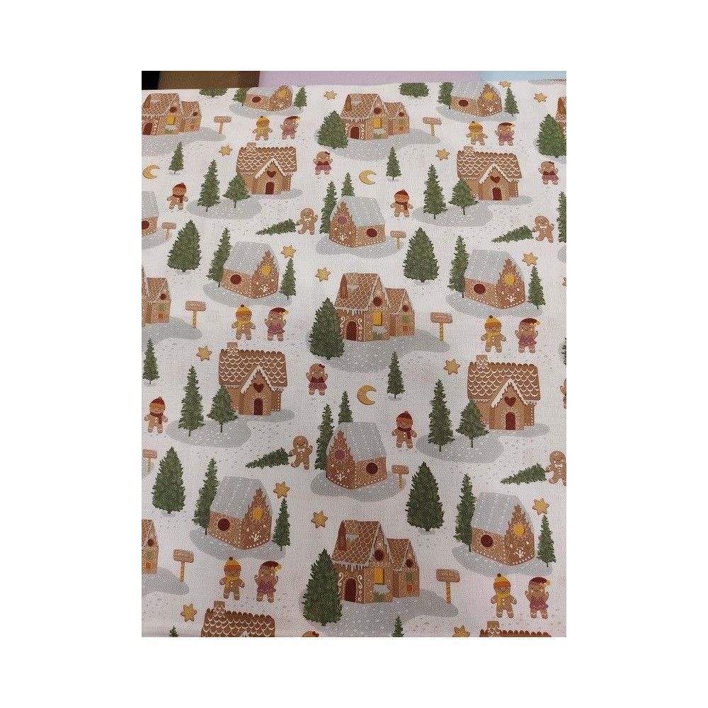 Christmas cotton material print with winter landscape