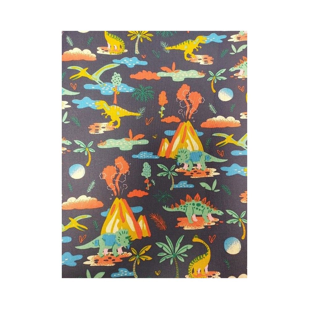 Tissu Safeco coton enfant imprimé dino bleu