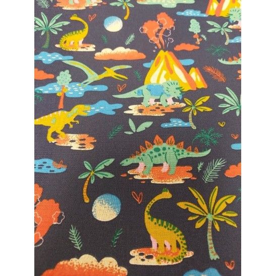 Tissu Safeco coton enfant imprimé dino bleu