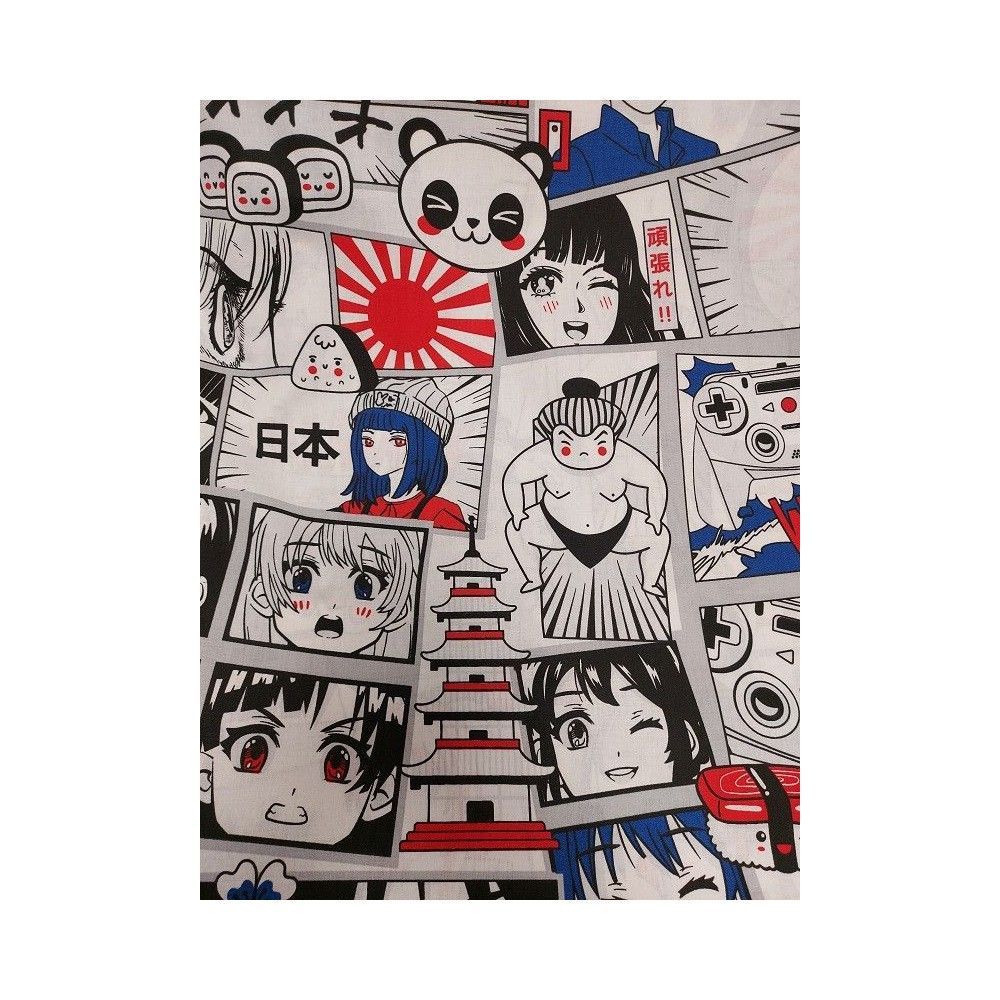 Tissu coton toile a draps 280 cm large imprimé manga
