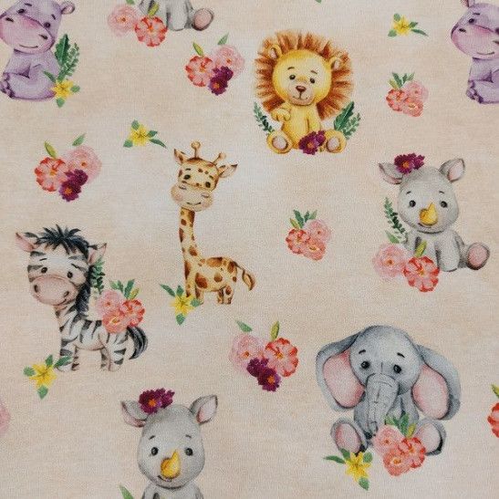 Jersey printed material with jungle baby