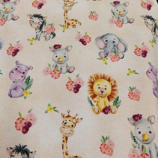 Jersey printed material with jungle baby