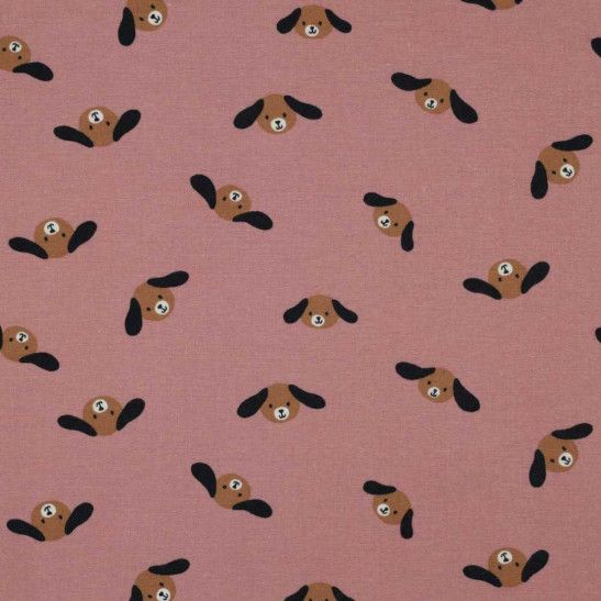 Flannel  cotton material print with dog colour old pink
