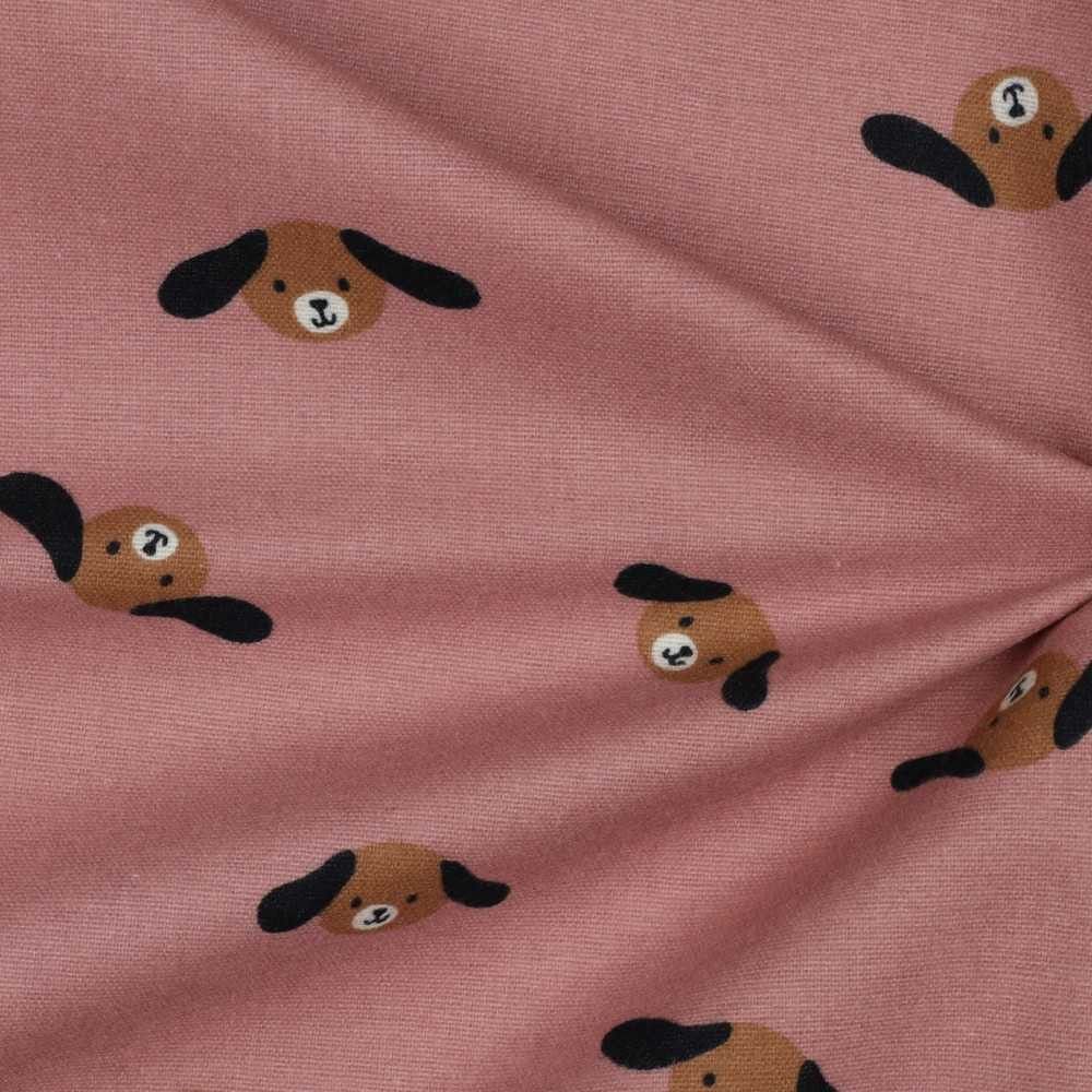 Flannel  cotton material print with dog colour old pink