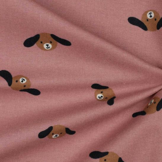 Flannel  cotton material print with dog colour old pink