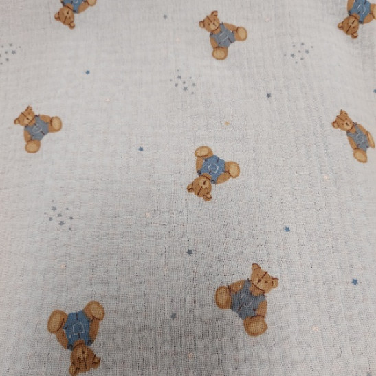 Double gauze  material printed with small bears