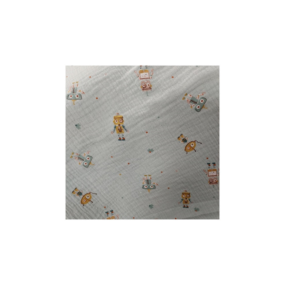 Double gauze material printed with robot old green