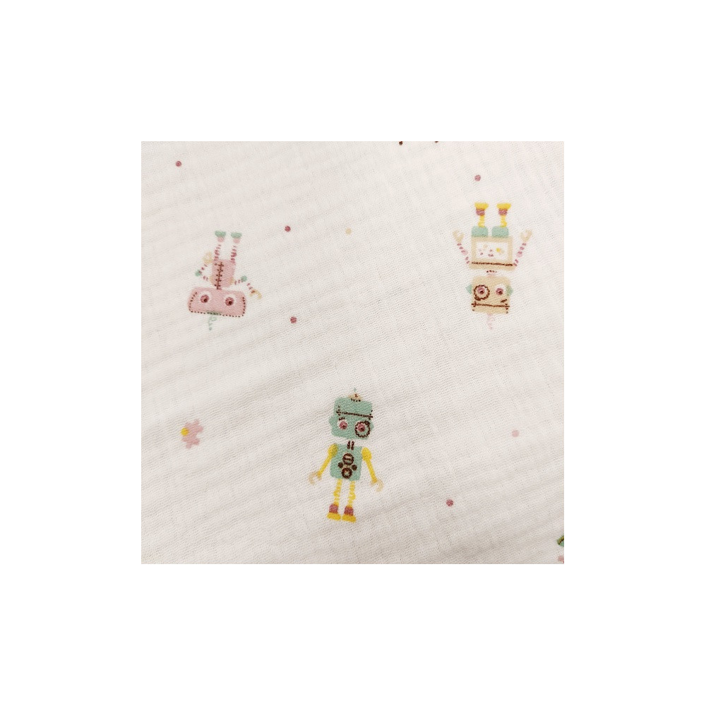 Double gauze material printed with robot peach