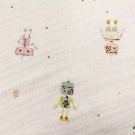 Double gauze material printed with robot peach
