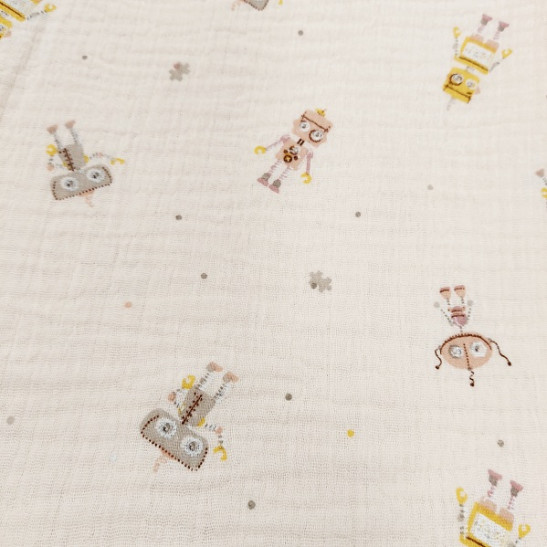 Double gauze material printed with robot peach