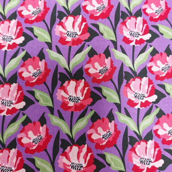 Tissu popeline de coton imprimé tulipes