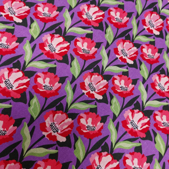 Tissu popeline de coton imprimé tulipes