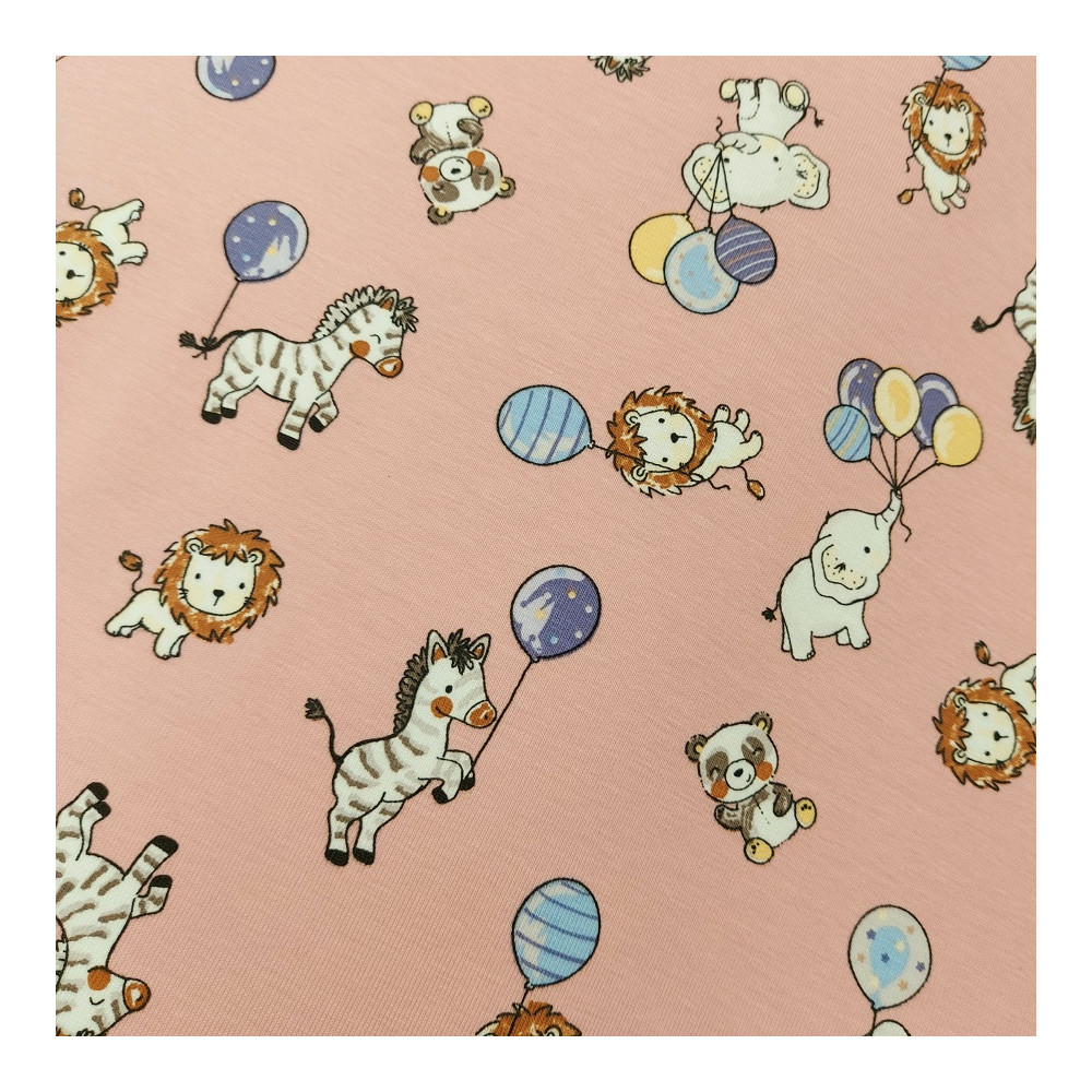Jersey printed material with animal party colour pink