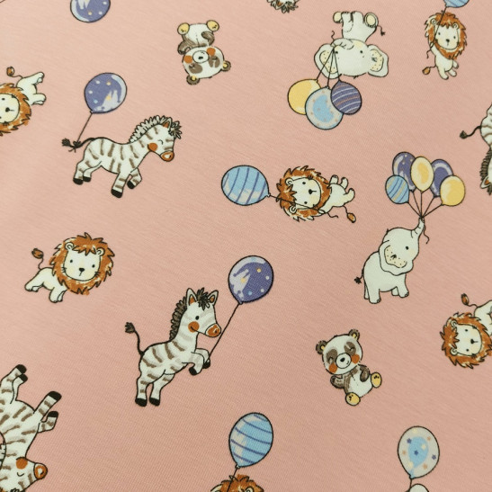 Jersey printed material with animal party colour pink