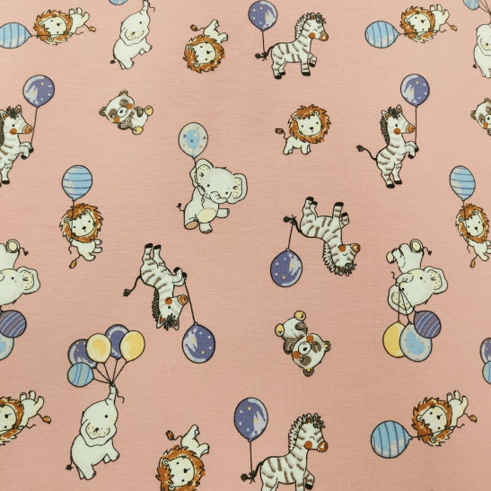 Jersey printed material with animal party colour pink