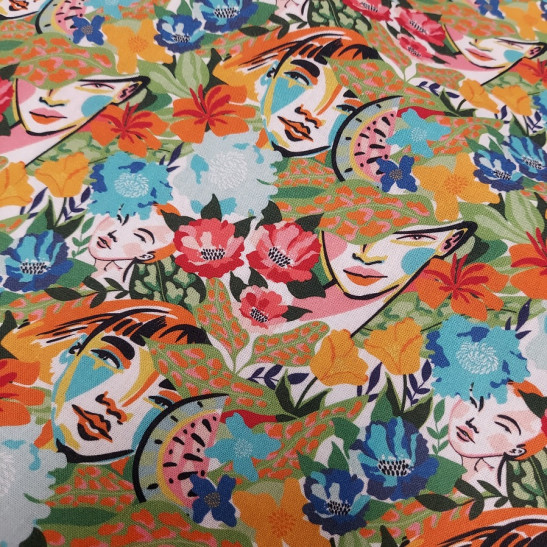 Tissu popeline de coton imprimé visage