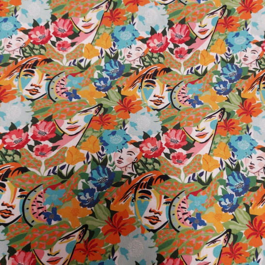 Tissu popeline de coton imprimé visage