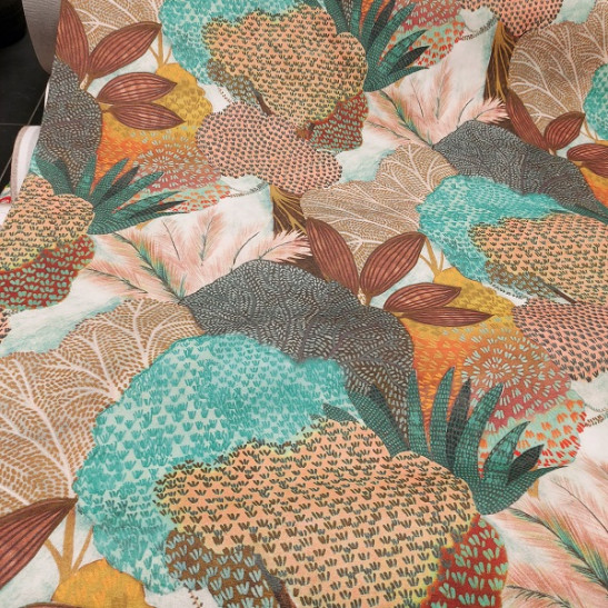 Tissu coton d'ameublement imprimé végétal 280 cm large