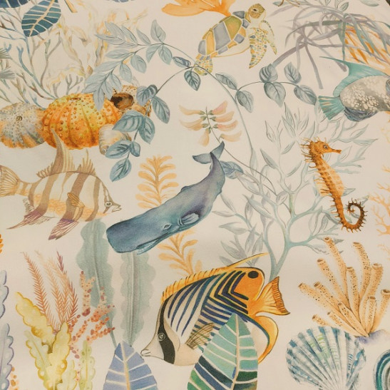 Tissu coton d'ameublement imprimé vie marine 280 cm large