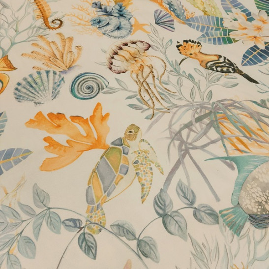 Tissu coton d'ameublement imprimé vie marine 280 cm large