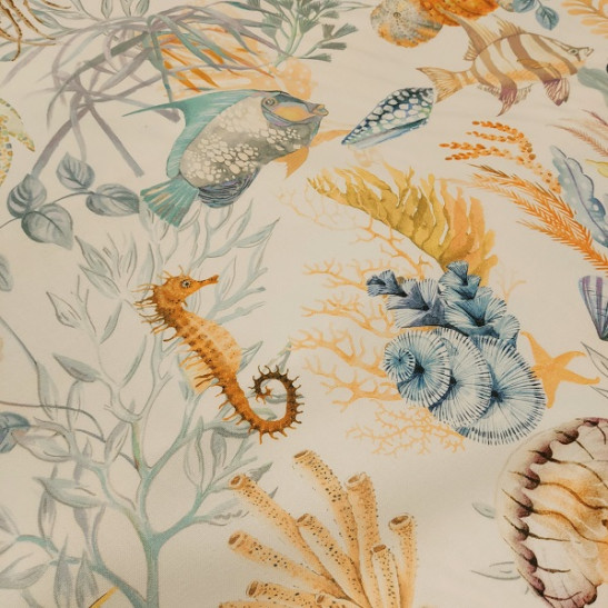 Tissu coton d'ameublement imprimé vie marine 280 cm large