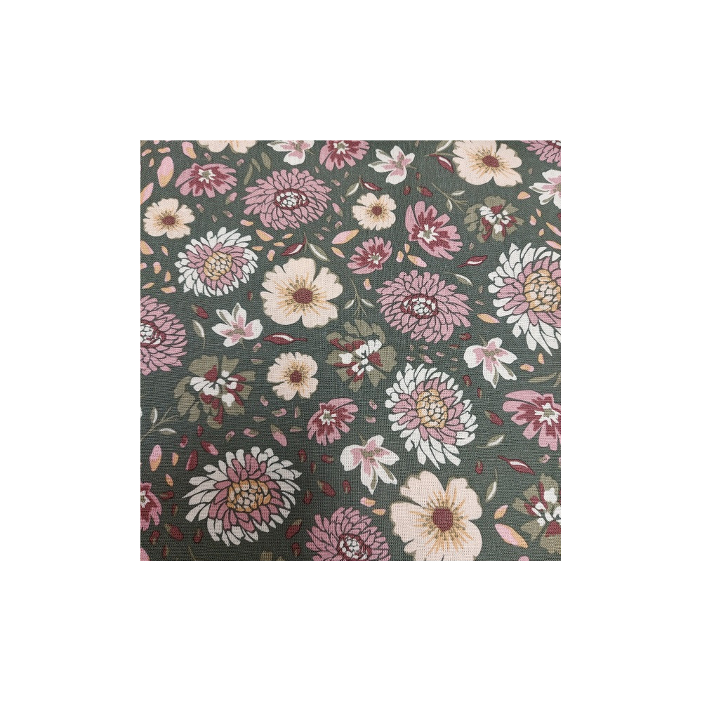 Tissu viscose et lin imprimé fleur coloris vert