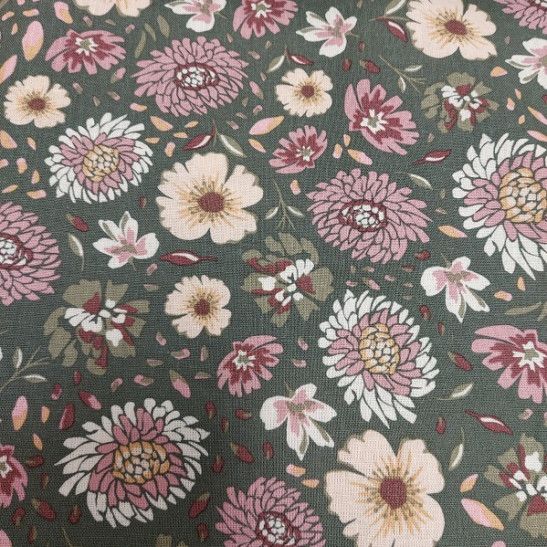 Viscose and linnen material printed with flower colour green