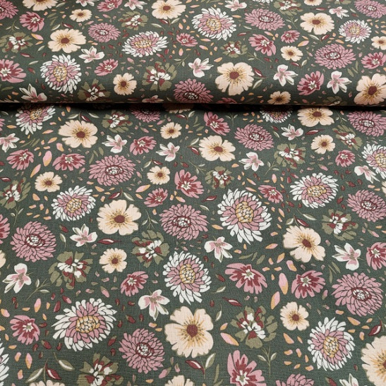 Viscose and linnen material printed with flower colour green