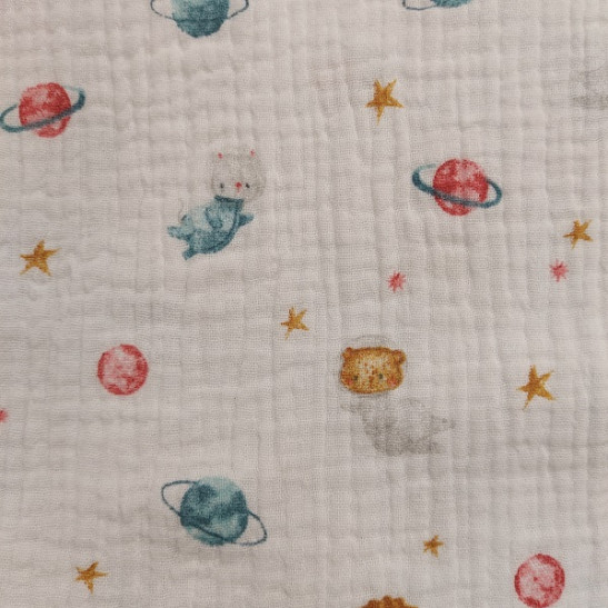 Double gauze material printed with space