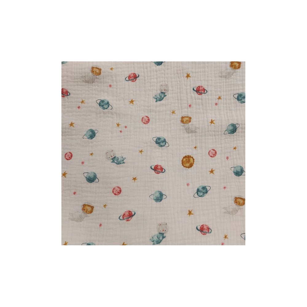 Double gauze material printed with space