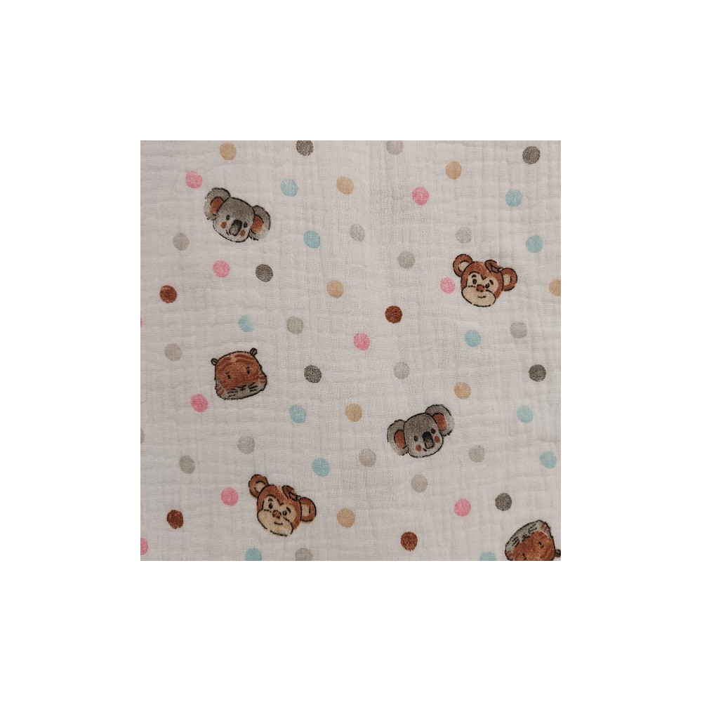 Double gauze material printed with animals and dots