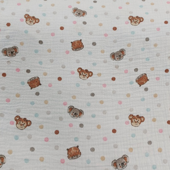 Double gauze material printed with animals and dots