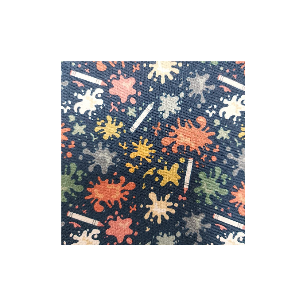 Cotton popeline  material print with pencil colour blue