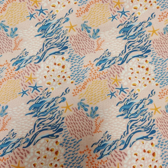 Cotton popeline  material print with coral