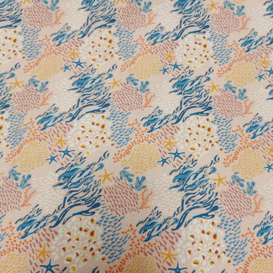 Cotton popeline  material print with coral