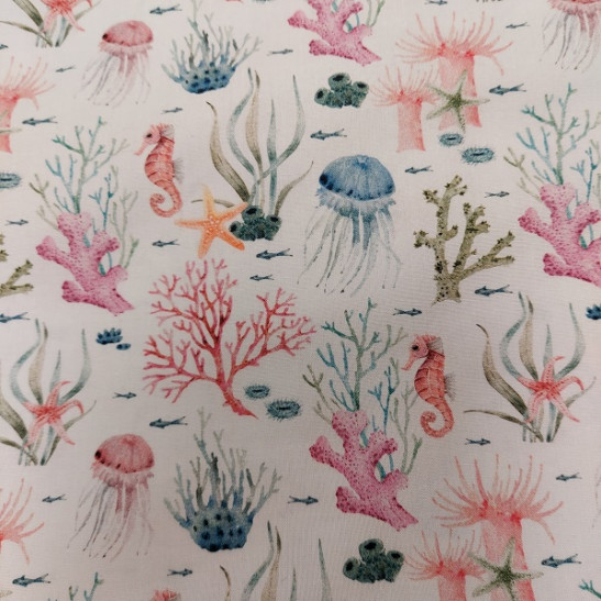 Cotton popeline  material print with ocean
