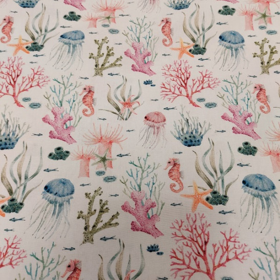 Tissu popeline de coton imprimé océan
