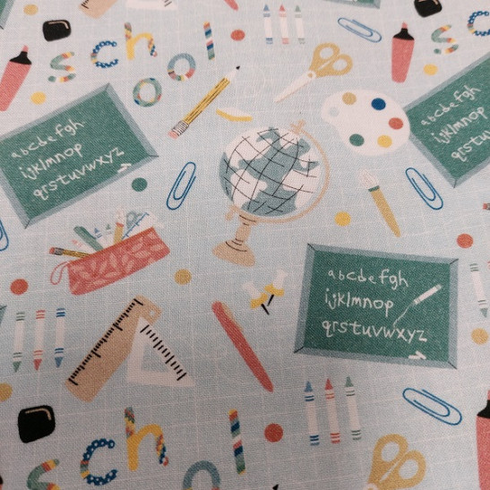 Cotton popeline  material print with school