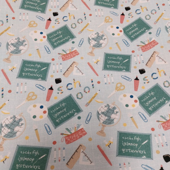 Cotton popeline  material print with school