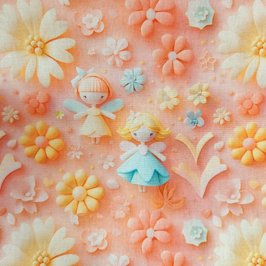 Tissu coton digital 3 D enfant imprimé princesse