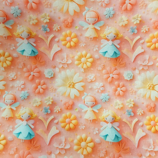 Tissu coton digital 3 D enfant imprimé princesse