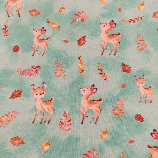 Jersey printed children material with fawn