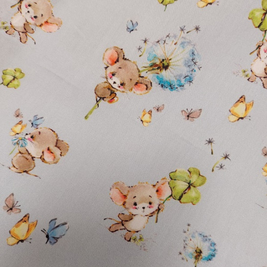 Tissu coton enfant imprimé petite souris coloris bleu