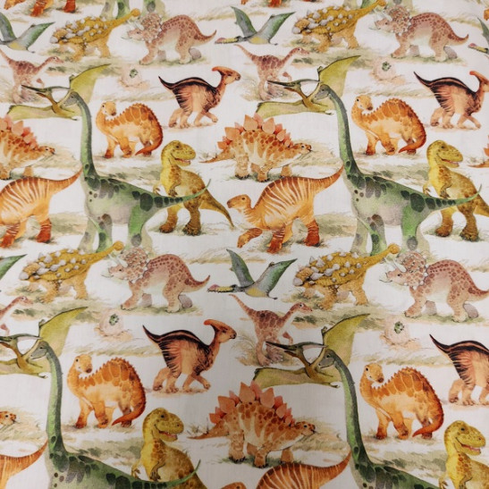 Cotton material print with dino