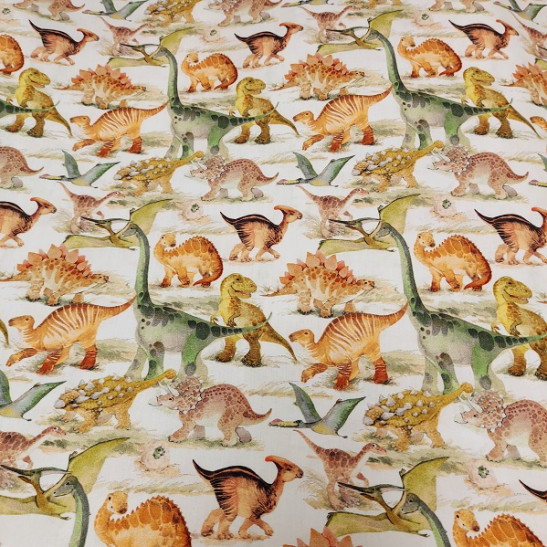 Cotton material print with dino