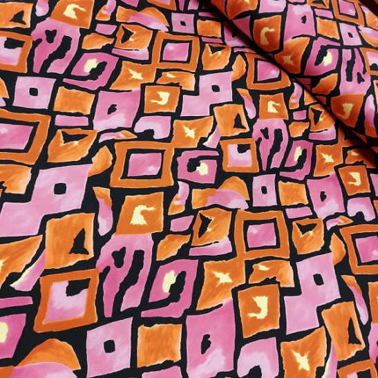 Tissu satin de viscose imprimé géométrique