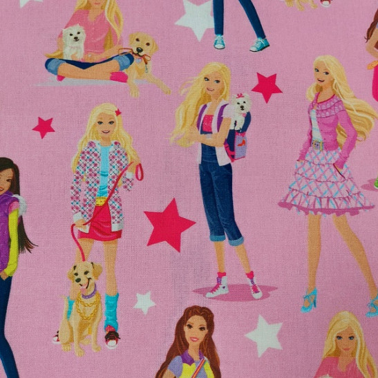 cotton material printed with Barbie