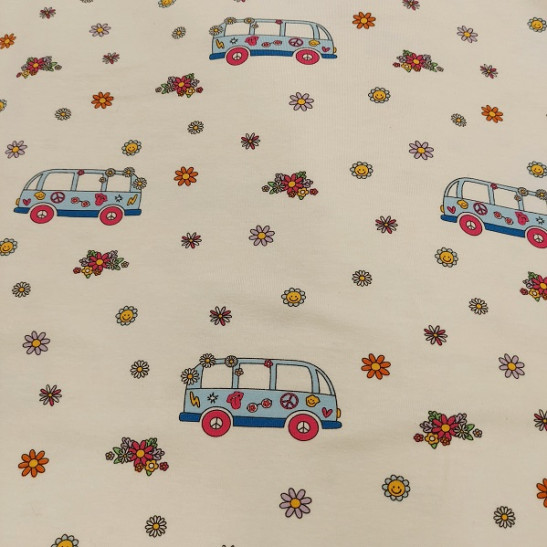 Jersey printed children material with van