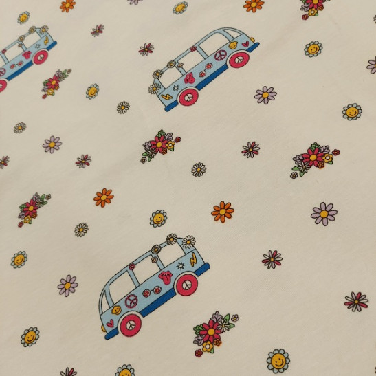 Jersey printed children material with van