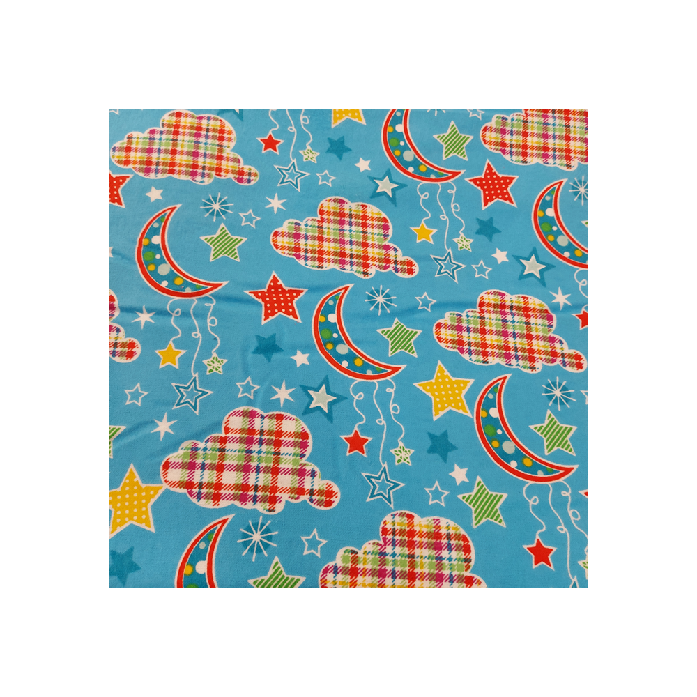 Tissu flanelle de coton enfant imprimé nuage coloris bleu